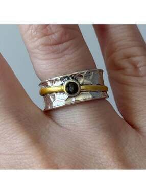 Elegant Gold and Silver Ring with Green stone Size ~7